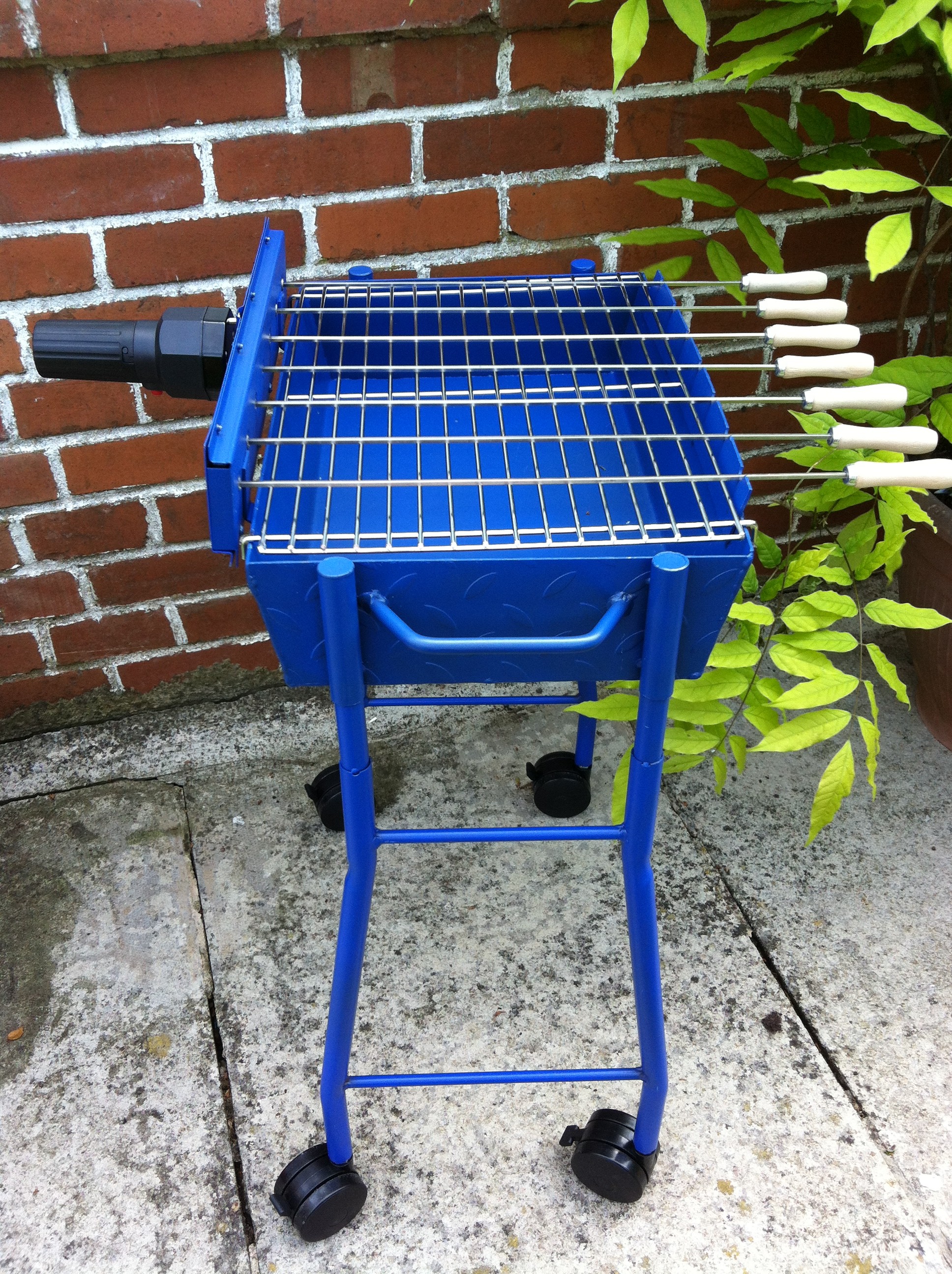 Mini Cyprus Souvlaki Blue Patio BBQ Grill Set with Motor