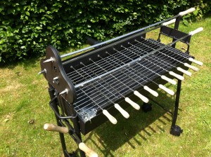 Cypriot style rotisserie bbq set with barbeque grill and skewers
